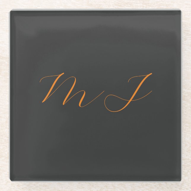 Dessous-de-verre En Verre Calligraphie chic gris monogramme initial nom oran (Devant)