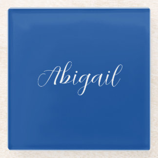 Dessous-de-verre En Verre Calligraphie Elégant Bleu Blanc Plaine Nom simple
