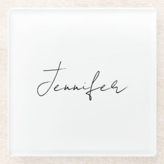 Dessous-de-verre En Verre Calligraphie Elégant Noir Blanc Plaine Nom simple