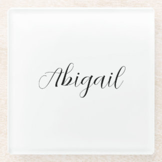 Dessous-de-verre En Verre Calligraphie Elégant Noir Blanc Plaine Nom simple