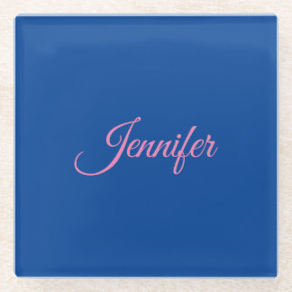 Dessous-de-verre En Verre Calligraphie Elegant rose Bleu Nom personnalisé