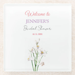 Dessous-de-verre En Verre Calligraphie Élégante Fleurs Bienvenue Shower de M