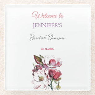 Dessous-de-verre En Verre Calligraphie Élégante Florale Bienvenue Bridal Sho
