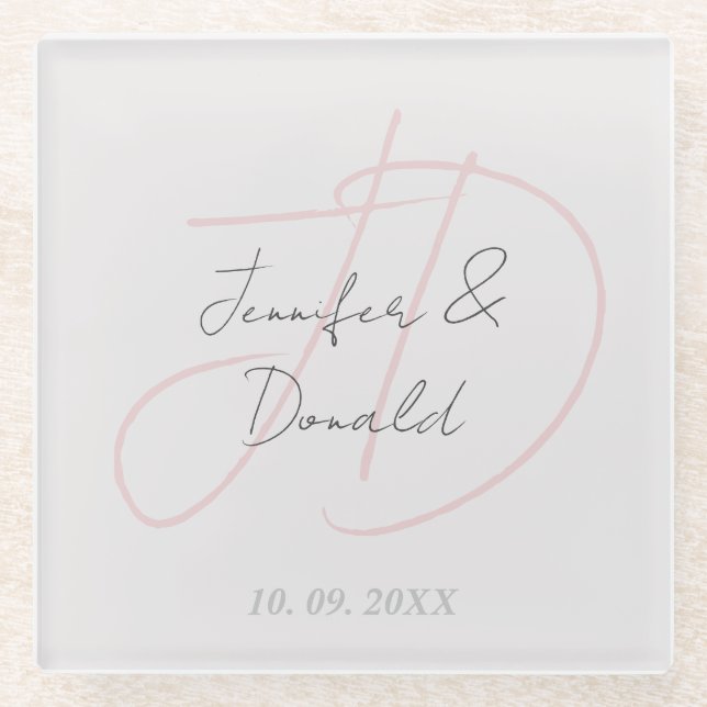 Dessous-de-verre En Verre Calligraphie monogramme de script classique tendan (Devant)