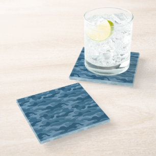 Dessous-de-verre En Verre Camo Monocolore Bleu Acier