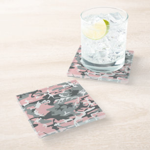 Dessous-de-verre En Verre Camouflage rose et gris, Militaire, Armée