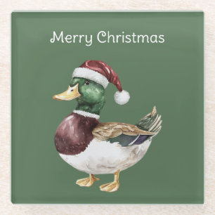 Dessous-de-verre En Verre Canard vert chapeau de Père Noël Noël