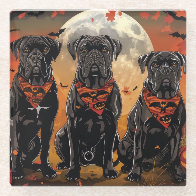 Dessous-de-verre En Verre Cane Corso Halloween Épouvantable (Devant)