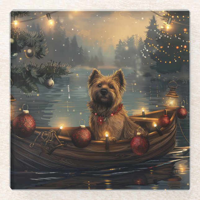 Dessous-de-verre En Verre Cane Corso Noël Festive Voyage (Devant)