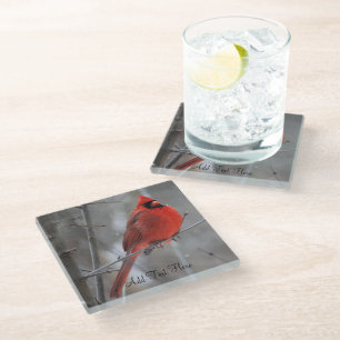 Dessous-de-verre En Verre Cardinal Rouge Massif Mâle en Neige d'Hiver