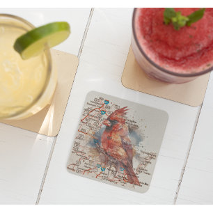 Dessous-de-verre En Verre Cardinal sur la carte routière de Virginie, art à