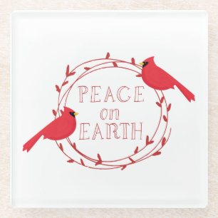 Dessous-de-verre En Verre Cardinaux de Noël de la Paix sur Terre