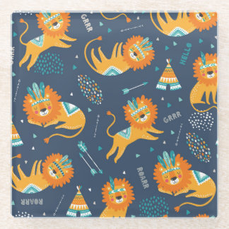 Dessous-de-verre En Verre Caricature Lions Tribal Motif sans couture