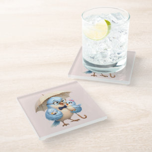 Dessous-de-verre En Verre Carré de protection Famille Oiseau Père