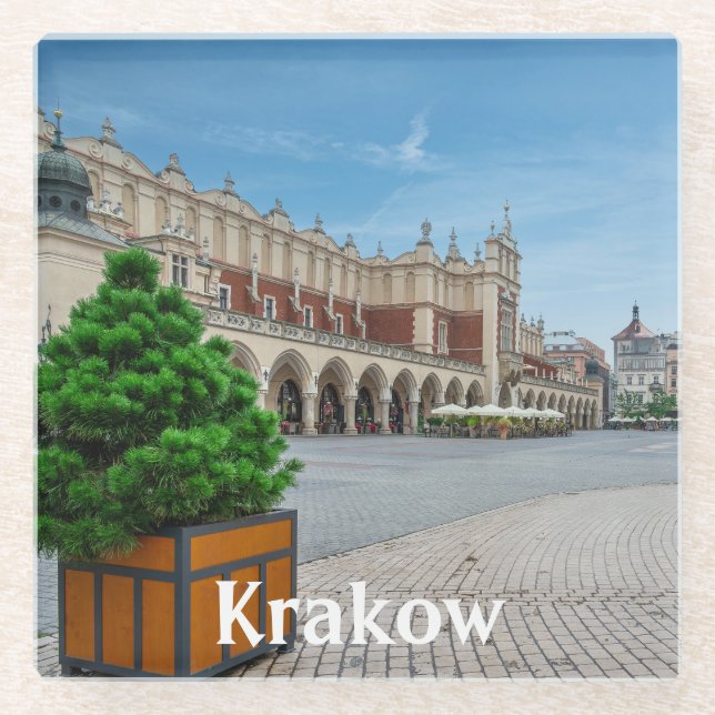 Dessous-de-verre En Verre Carré principal dans la vieille ville de Cracovie, (Devant)