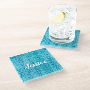 Dessous-de-verre En Verre Carreaux de verre bleu mosaïque