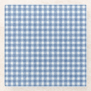 Dessous-de-verre En Verre Carreaux Gingham Bleu et Blanc Classiques