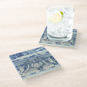 Dessous-de-verre En Verre Carreaux portugais bleus avec deux anges