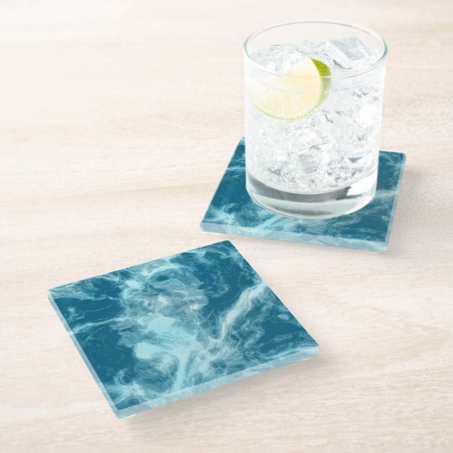 Dessous-de-verre En Verre Carrelage en céramique bleu marbre (Incliné)