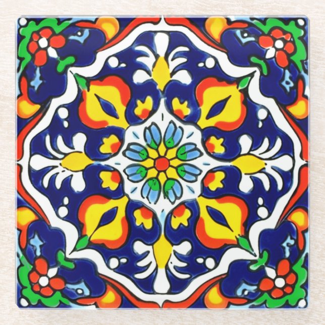 Dessous-de-verre En Verre Carrelage Talavera Mexicaine No 3 (Devant)