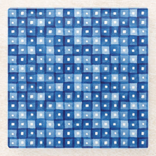 Dessous-de-verre En Verre Carrés Bleus, Aquarelle Mosaïque sans joint.