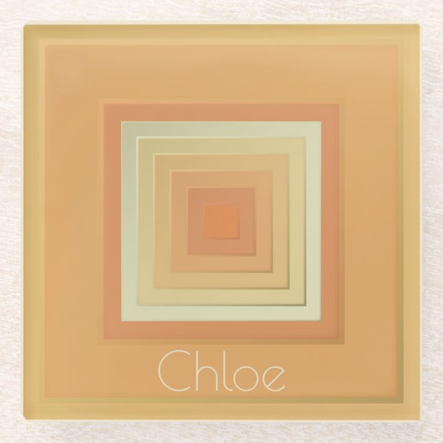 Dessous-de-verre En Verre Carrés géométriques vintages (jaune doux et orange (Devant)