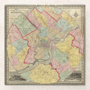 Dessous-de-verre En Verre Carte autour de la ville de Philadelphie