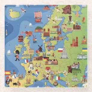 Dessous-de-verre En Verre Carte de bande dessinée de l'Europe