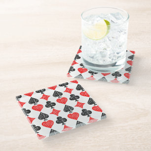 Dessous-de-verre En Verre Carte de jeu noir/blanc/rouge Tous les symboles Li