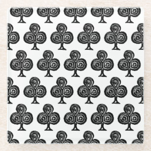 Dessous-de-verre En Verre Carte de Jeu Noir Symbole Club Forme Lino Coupe