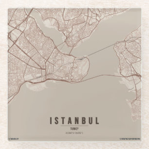 Dessous-de-verre En Verre Carte de la ville d'Istanbul Turquie Design Minima