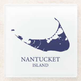 Dessous-de-verre En Verre Carte de l'île Nantucket bleu marine