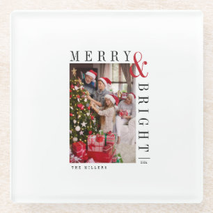 Dessous-de-verre En Verre Carte de Noël de famille avec texte moderne pour l