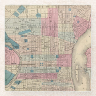 Dessous-de-verre En Verre Carte de Philadelphie, Pennsylvanie