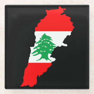 Dessous-de-verre En Verre Carte du Liban avec drapeau
