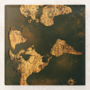 Dessous-de-verre En Verre Carte du monde vintage Art de cartographie antique