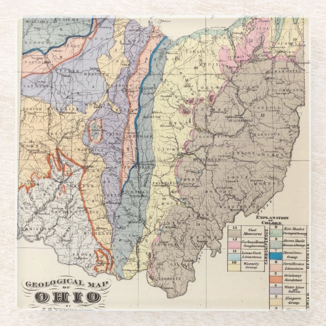 Dessous-de-verre En Verre Carte géologique de l'Ohio (Devant)