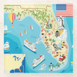 Dessous-de-verre En Verre Carte mignonne de la Floride d'enfants