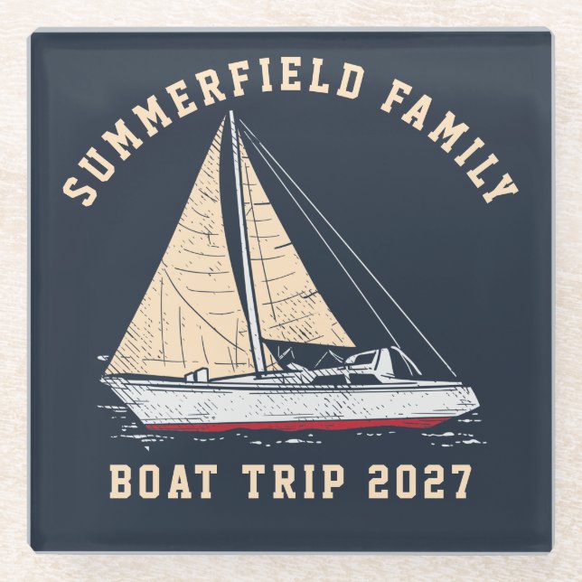 Dessous-de-verre En Verre Carte nautique personnalisée Voyage en famille en  (Devant)