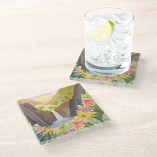 Dessous-de-verre En Verre Cascade tropicale   Paysage aquarelle floral