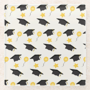 Dessous-de-verre En Verre Casquette De Diplôme Motif Avec Étoiles Et Ballons