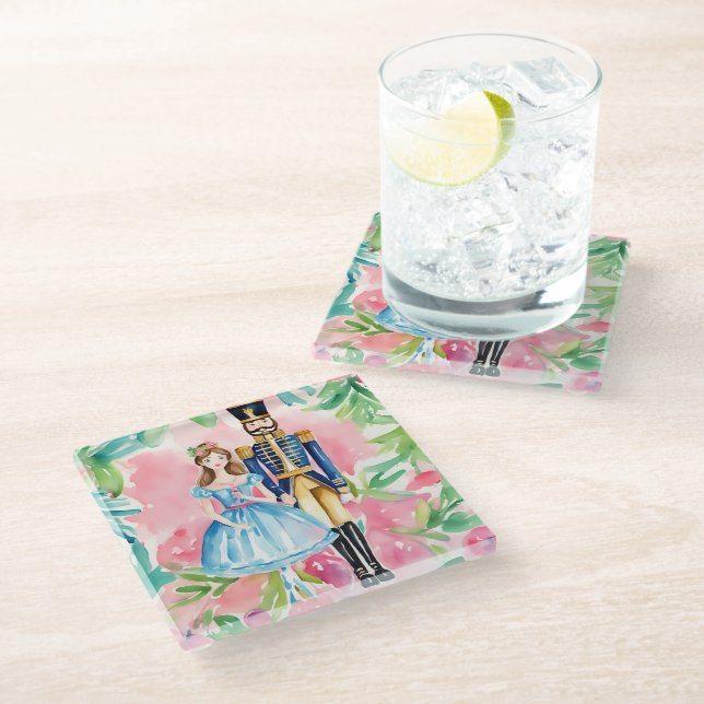 Dessous-de-verre En Verre Casse-noisette aquarelle et Noël Clara (Incliné)