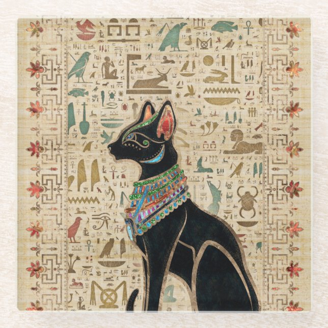 Dessous-de-verre En Verre Cat égyptien - Bastet sur le papyrus (Devant)