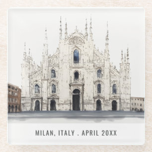 Dessous-de-verre En Verre Cathédrale de Milan Italie Aquarelle Voyage italie