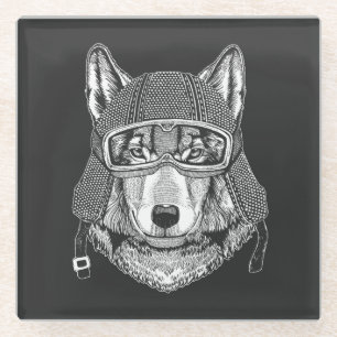Dessous-de-verre En Verre Cavalier de moto de chien de loup