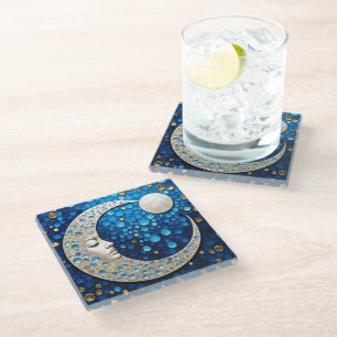 Dessous-de-verre En Verre Celeste : Femme dans la lune
