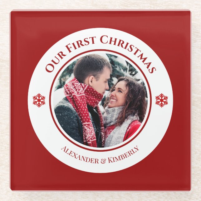 Dessous-de-verre En Verre Cercle blanc rouge de Noël avec les textes inférie (Devant)