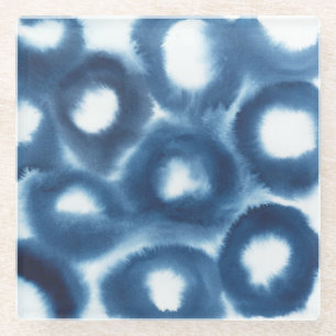 Dessous-de-verre En Verre Cercles d'impression d'aquarelle Indigio