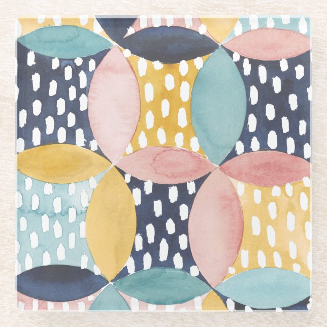 Dessous-de-verre En Verre Cercles géométriques aquarelle (Devant)