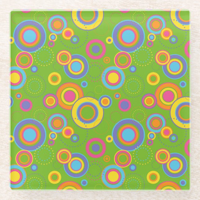 Dessous-de-verre En Verre Cercles mods rétro sur vert (Devant)